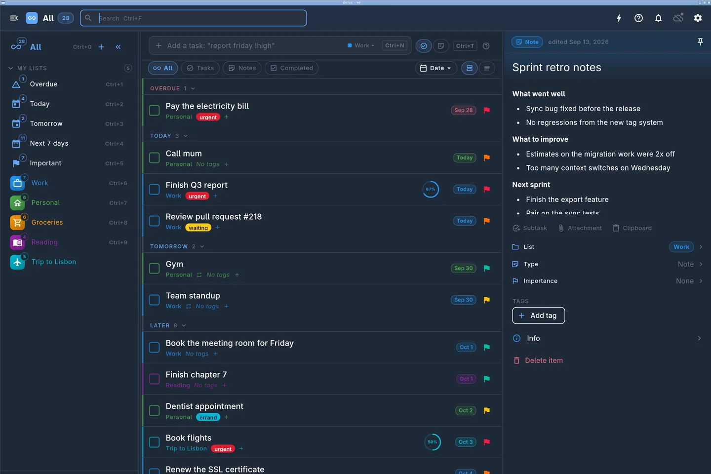 OxiTick desktop: Your lists, your way