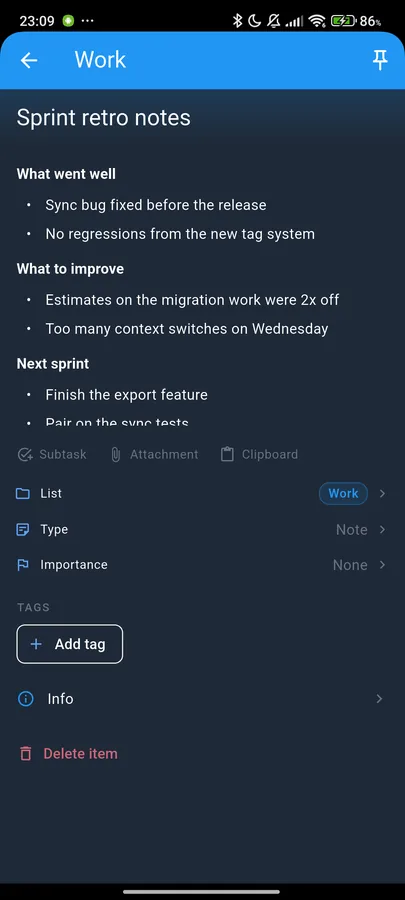 OxiTick on Android: Notes in Markdown